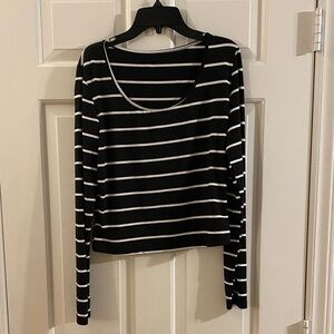 SHEIN Black and White Striped Long Sleeve Top